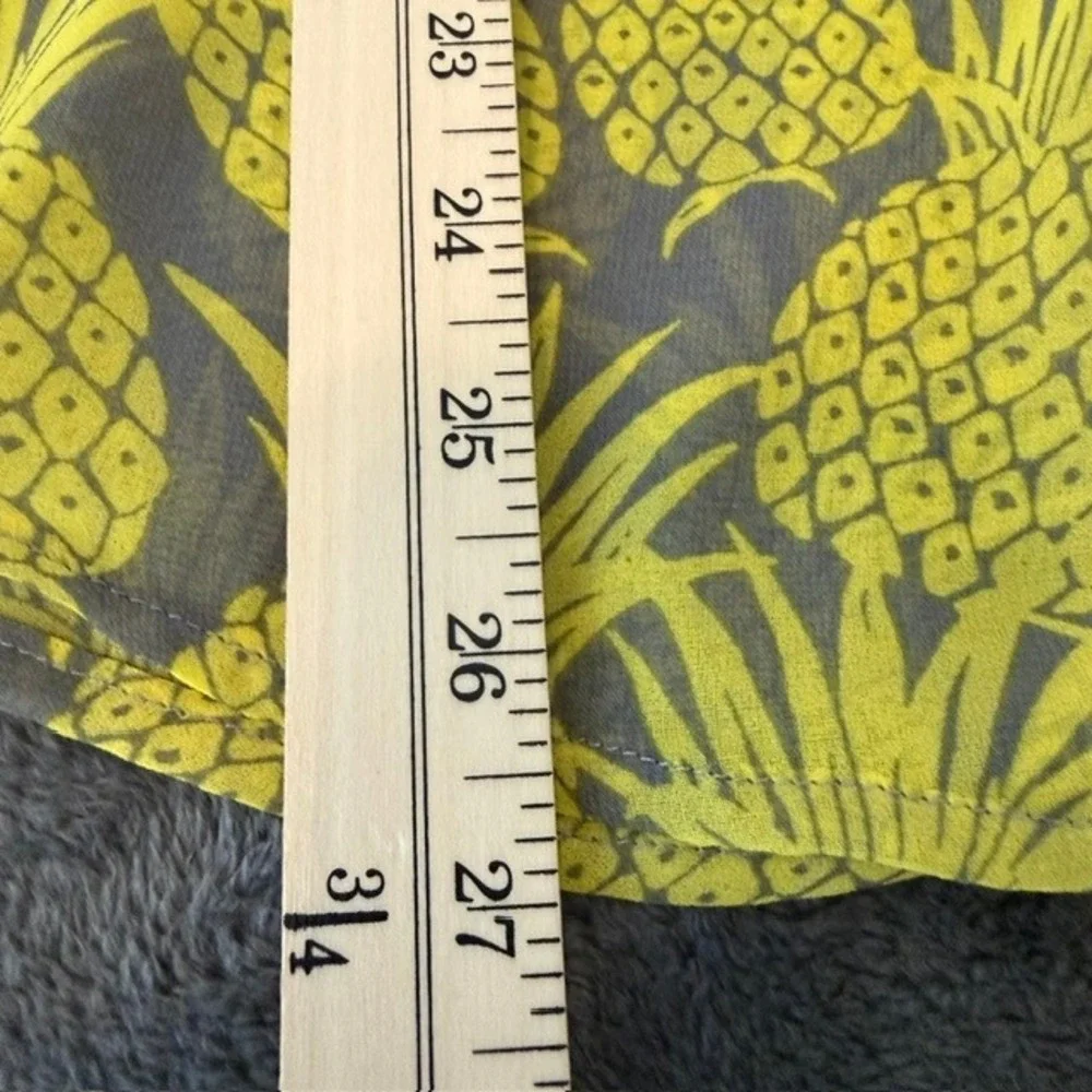 Banana Republic Pineapple Print Blouse Keyhole Top Sheer Yellow Medium